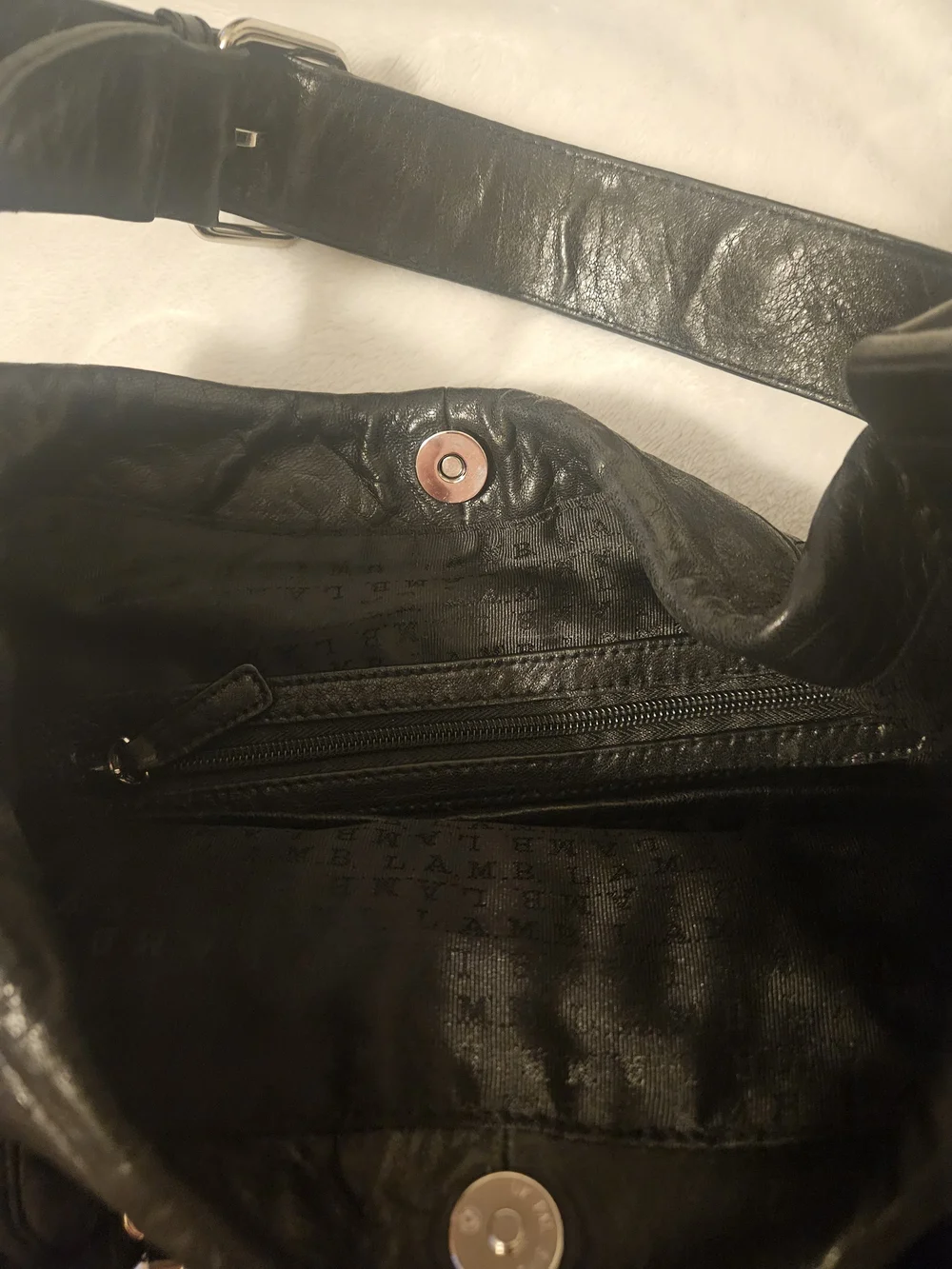 Vintage L.A.M.B. Gwen Stefani Black Leather Multi-Pocket Hobo Bag Y2K